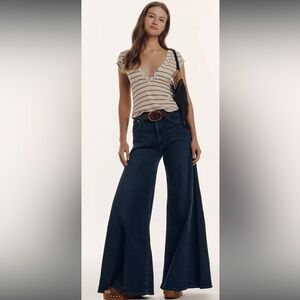 Anthropologie x Pilcro The Andie Scoop-Neck Ribbed Henley cotton blend top